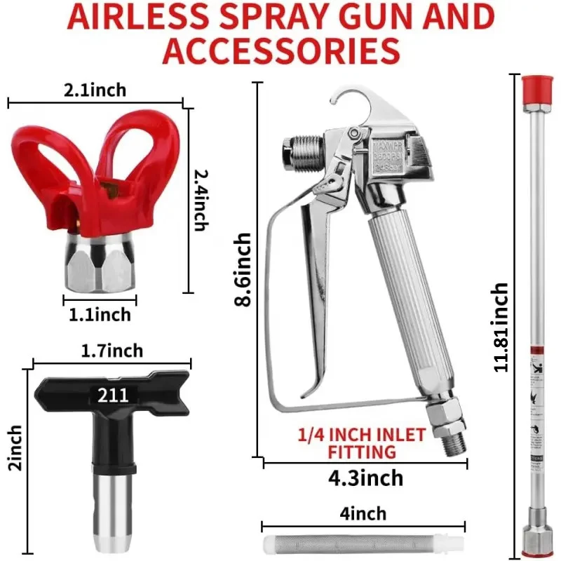 13Pcs Airless Paint Sprayer Gun Kit with 5 Tips, 5 Filters & 30cm Extension Pole