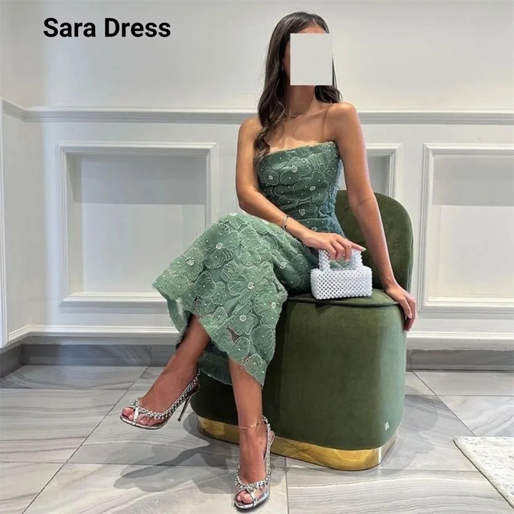 

Sara Custom Fish Tail Strapless Flower Lace Luxurious Evening Dress 2026 Woman 2026 Prom Dresses Curved Elegant Party Dresses