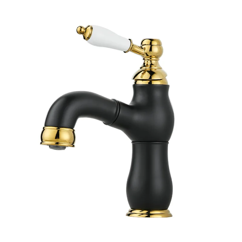 

French retro pure copper pulling faucet, brass basin bathroom cabinet faucet