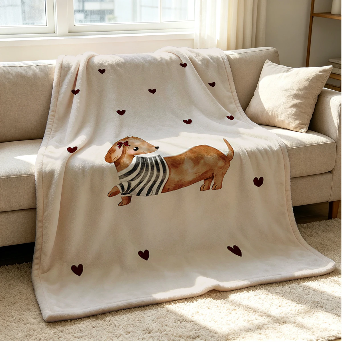 Sweet Puppy Flannel Blanket Warm Soft Halloween Christmas Couch Warm Cozy Decorative Decor Gift for All Season
