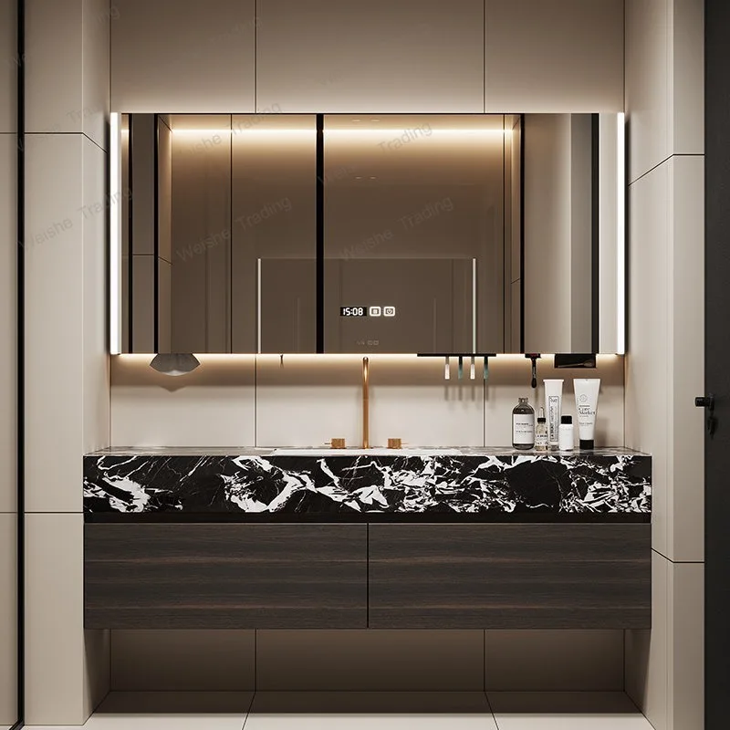 Rock slab integrated basin, bathroom cabinet combined bathroom, double basin, sink, sink