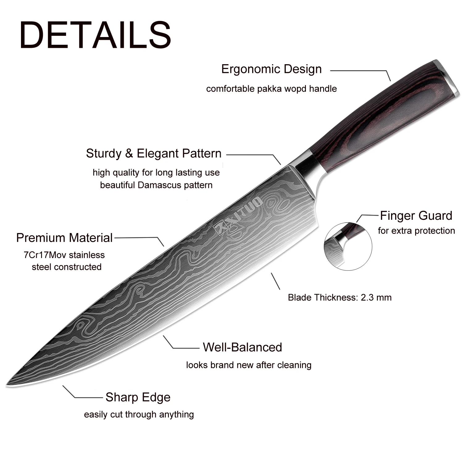 XITUO Sharp Kitchen Knives 8“ Santoku Chef Knife Damascus Pattern Cleaver Slicing Knives Cut Vegetable and meat cooking knife