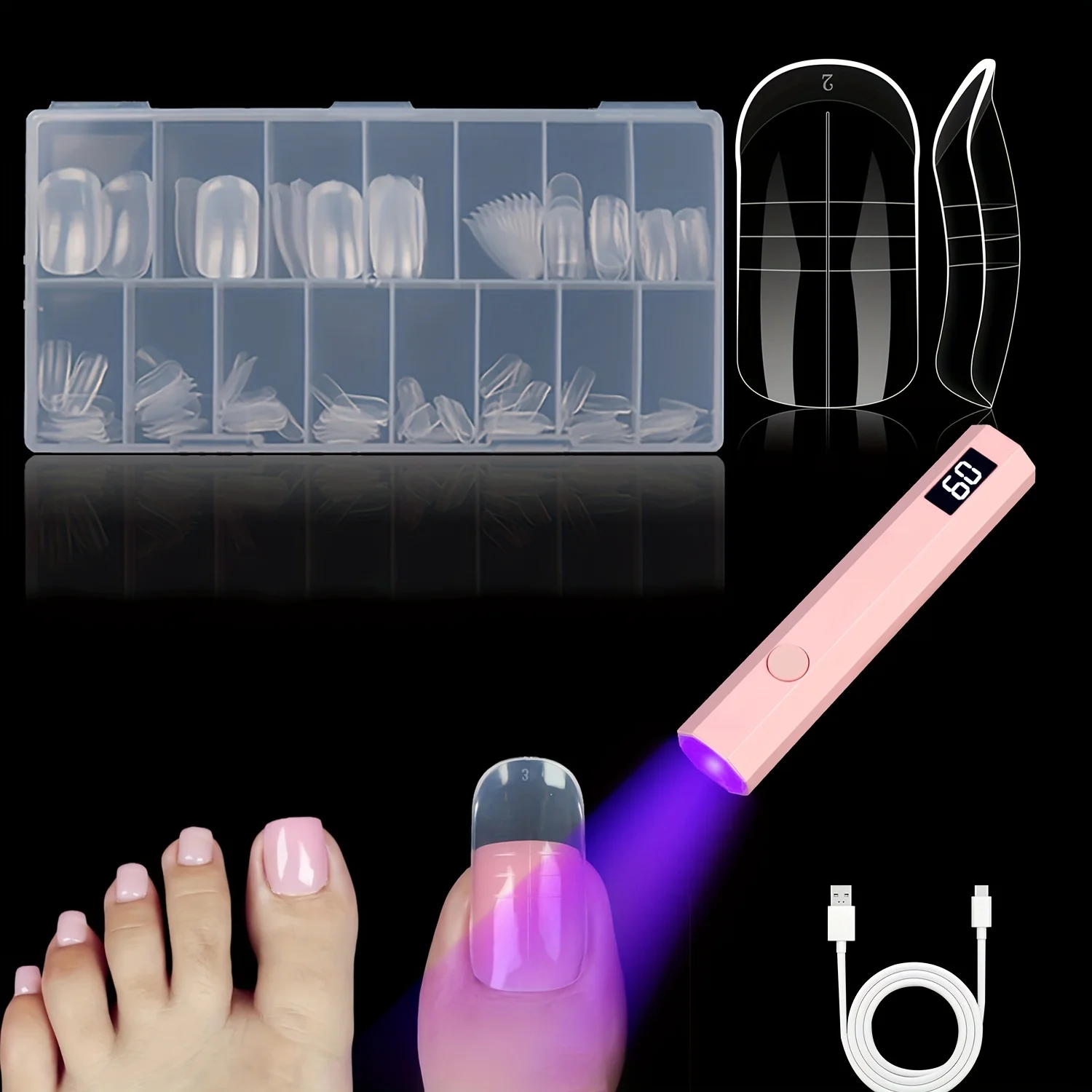 

150Pcs Poly Gel Toenail Extension Molds and 1Pcs Nail UV Lamp with LED Display Manicure Tools For Nail Salon Home DIY