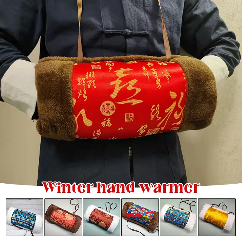 Winter Muff Fluffy Hand Warmer Satin Coral Velvet Thicken Soft Fur Mittens Chinese Style Faux Fur Muff Warm Sleeve