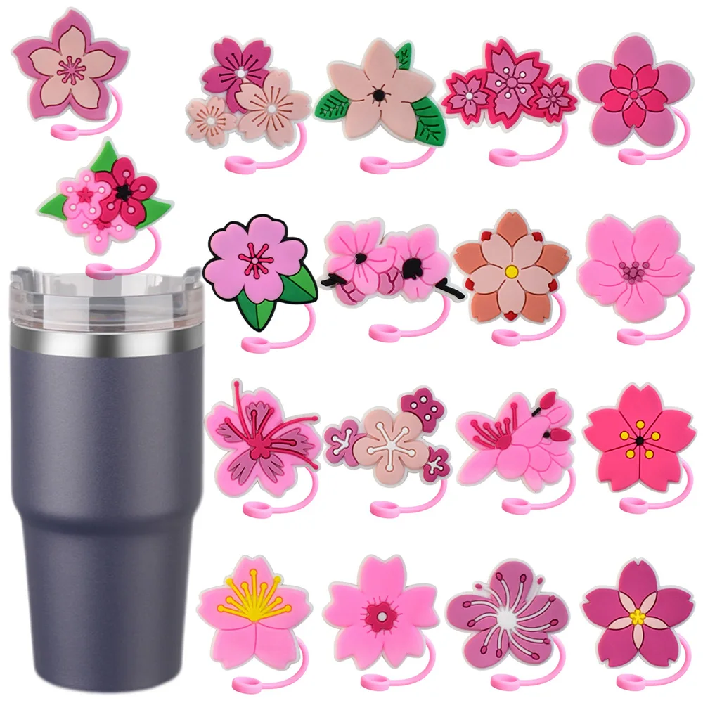 

1-18pcs Japan Cherry blossoms Straw Cover Cap 10MM Drink Straw Plug Reusable Fit Cup Accessories Straw Cap Charms Pendant Gift