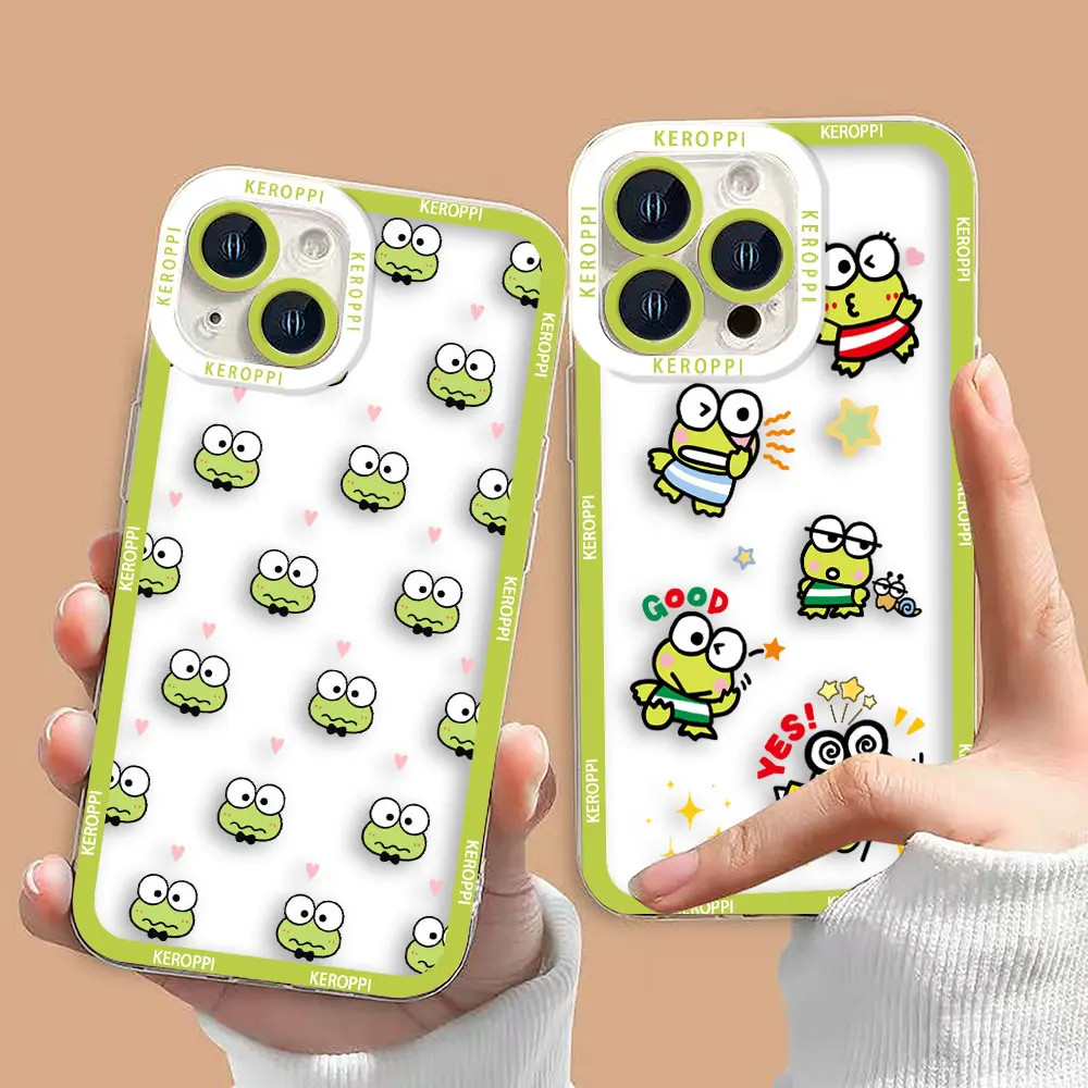 لطيف الضفدع Keroppi Badtz Maru واضح جراب هاتف آيفون أبل 17 AIR 16E 16 15 14 12 13 11 برو 8 7 زائد X XR ماكس غطاء من السيليكون
