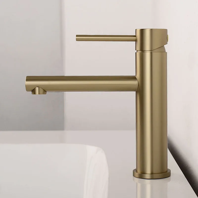 Brushed Rose Gold Bathroom Sink Faucet Deck Mounted Single Hole & Handle Cold And Hot Water Mixer Tap Brushed Gold