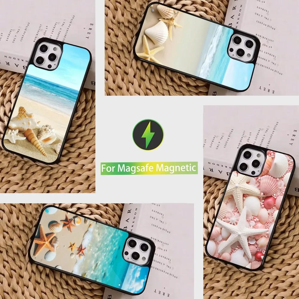 Seashells Sea Star Phone Case  For iPhone 16,15,14,13,12,11,Pro,Max,Plus,Mini, Magsafe,Magnetic Wireless Charging Case