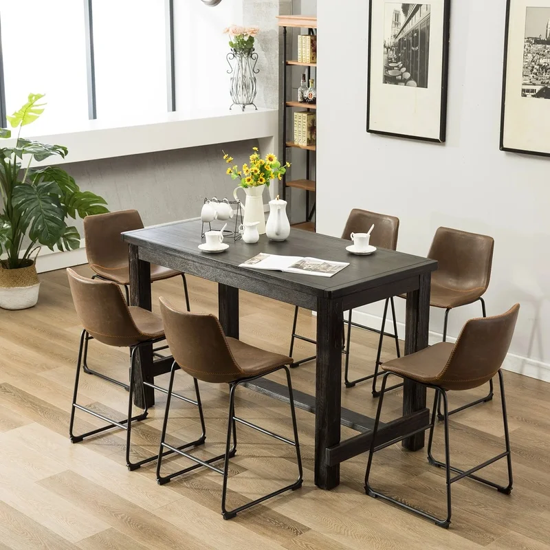 7 Piece Counter Height Dining Set in Vintage Brown Finish