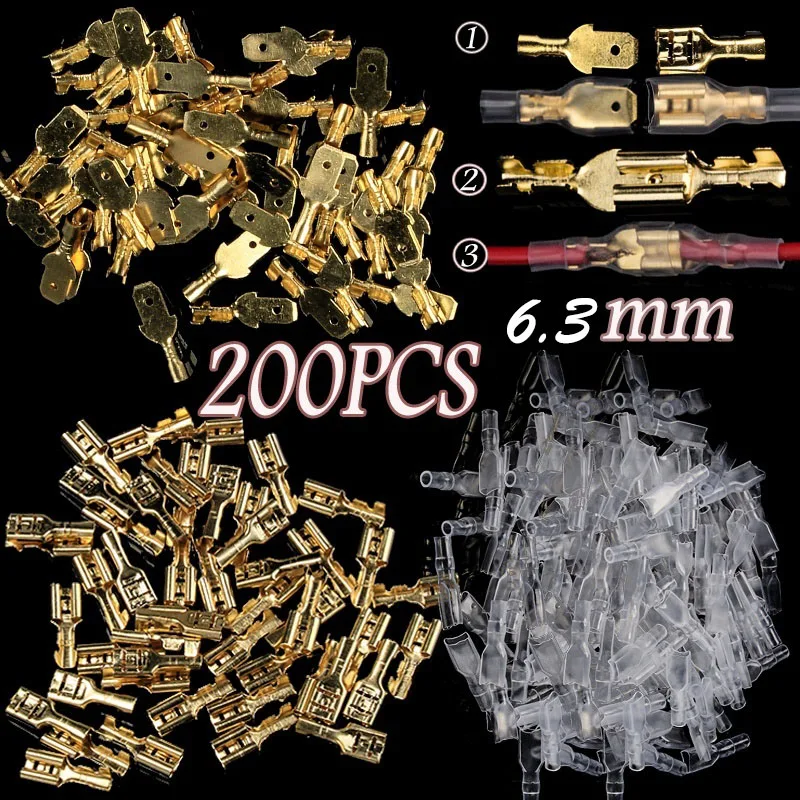 200PCS 2.8/4.8/6.3mm Vrouwelijke/mannelijke Spade Terminals Draad Connectors Crimp Terminals Crimp Met Transparante Isolerende mouwen