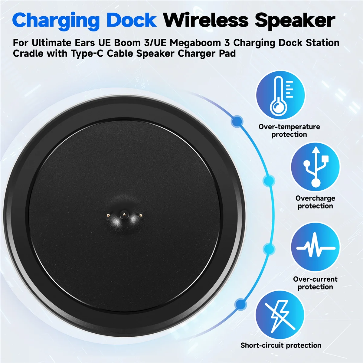 For Logitech Ultimate Ears UE Boom 3/UE Megaboom 3 Charging Dock Station Cradle with Type-C Cable Speaker Charger Pad