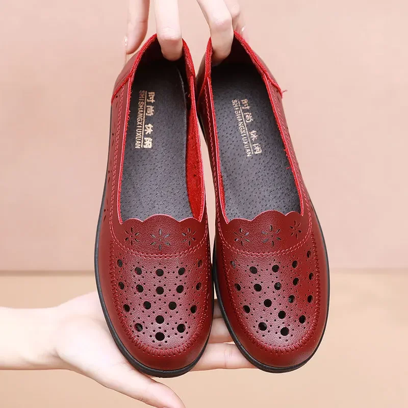 

Women Loafers Fashion Summer Casual Shoes Leather Slip-on Ballet Flats Woman Luxury Hollow Out Breathable Women's Moccasins