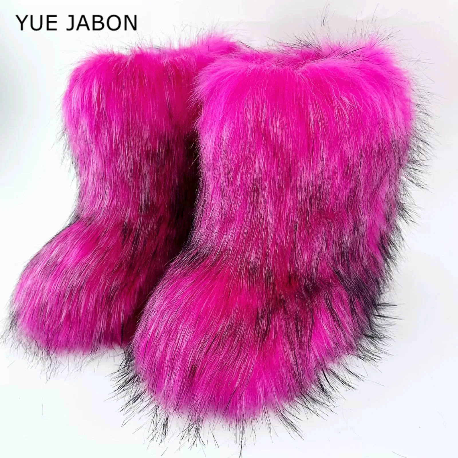 Brown Pink Women's Winter Fluffy Faux Fox Fur Boots Woman Plush Warm Snow Short Boots Luxury Footwear Girls' Furry Fur Booties - view 6
