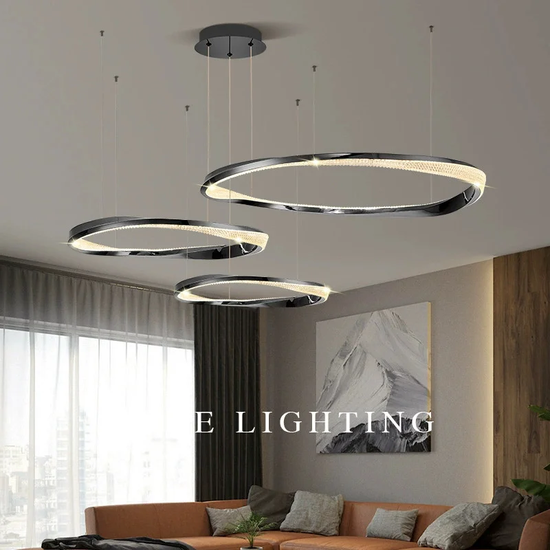 Minimalist Electroplated Round Living Room Pendant Light for Dining Room Modern and Elegant Bedroom Chandelier Lighting Fixture