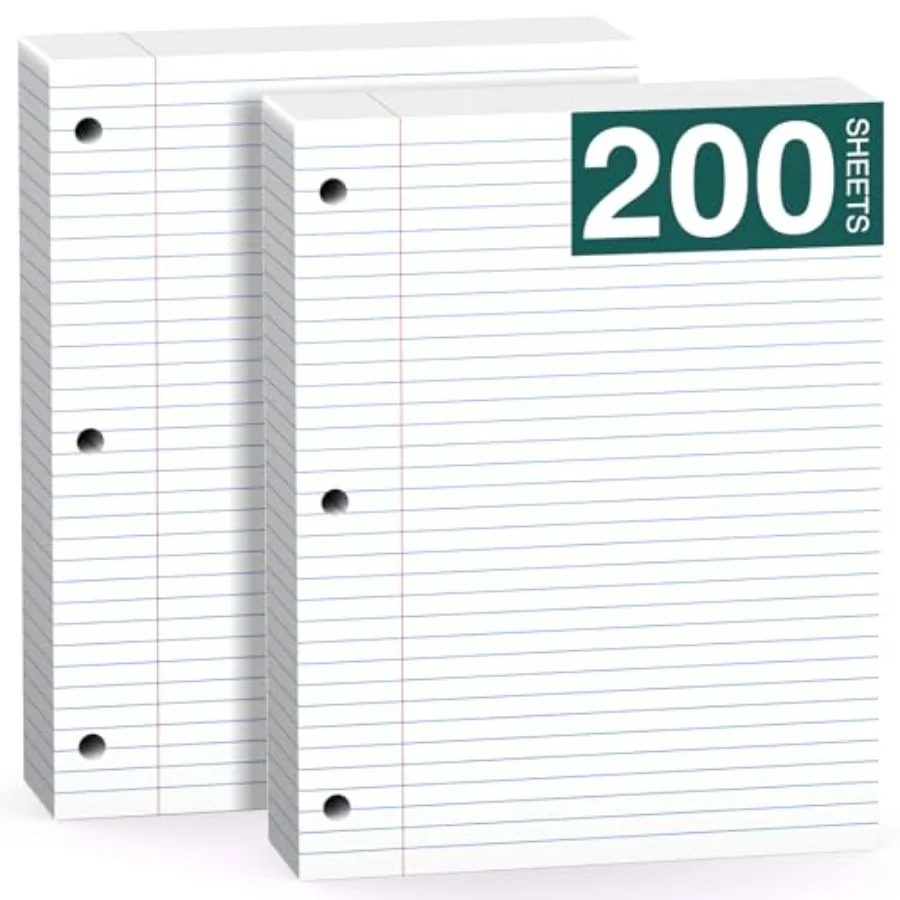 

Loose Leaf Paper 8 X 10.5, 200 Sheets Notebook Paper, 3 Hole Punched Paper, College Ruled 8 X 10.5 Note Pads, Writing Pads, 10-