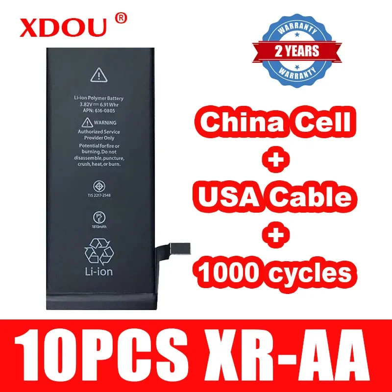 

10pcs XDOU Battery For IPhone XR 2942mAh Repair Replaced 100% Cobalt China Cell USA Cable 1000 Cycles For IphoneXR AA