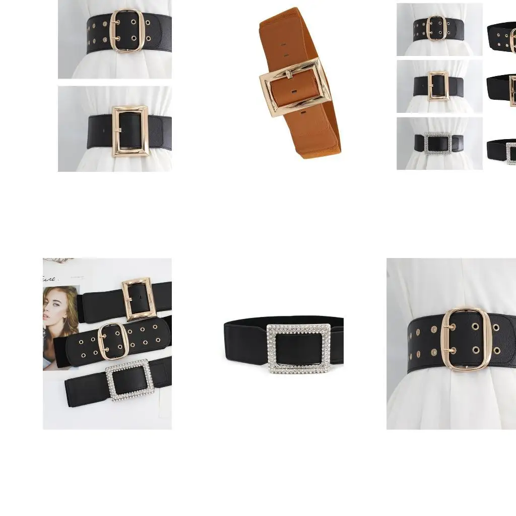 

39BB Stretchy Waist Belt Wide Chain Oversized Buckle for Suit Mini Skirt Jeans for Women Hot Girls Solid Color