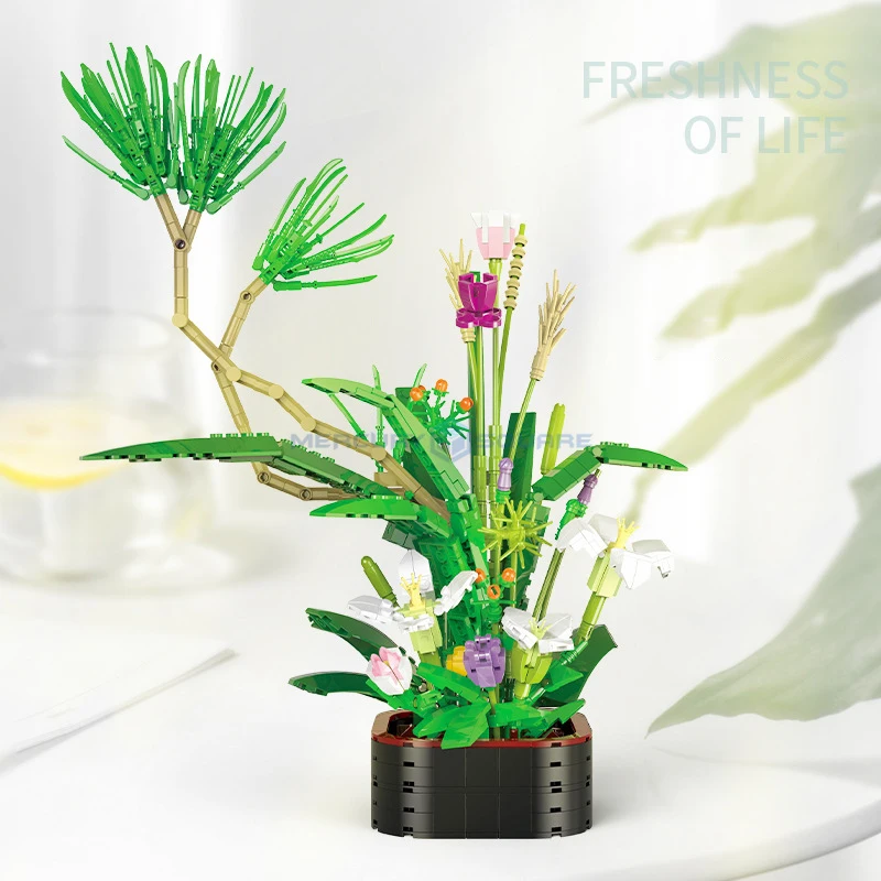 Fairyland Plant with Glory Bonsai Model Building Blocks Floral Arrangement MOC 05005 Collection Ornament Bricks DIY Toy Kit Gift