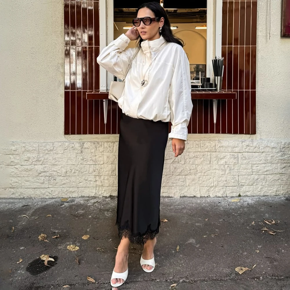 Tuularose falda elegante de encaje para mujer, falda nueva de retazos de encaje liso a la moda, falda Vintage de cintura alta para fiesta, falda femenina para ir al trabajo