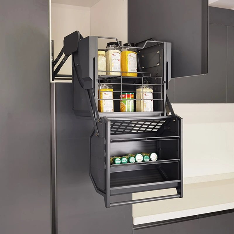 Double Lifting Kitchen Cabinet Basket Pull Down Storage Shelf for Cabinet Kitchen Storage Rack