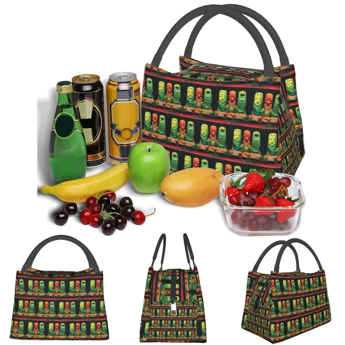 Garden Of Tikis Tiki Mask Lightweight Handheld Insulated Lunch Bag Aluminum Foil Liner for Adults Students Travel Picnic