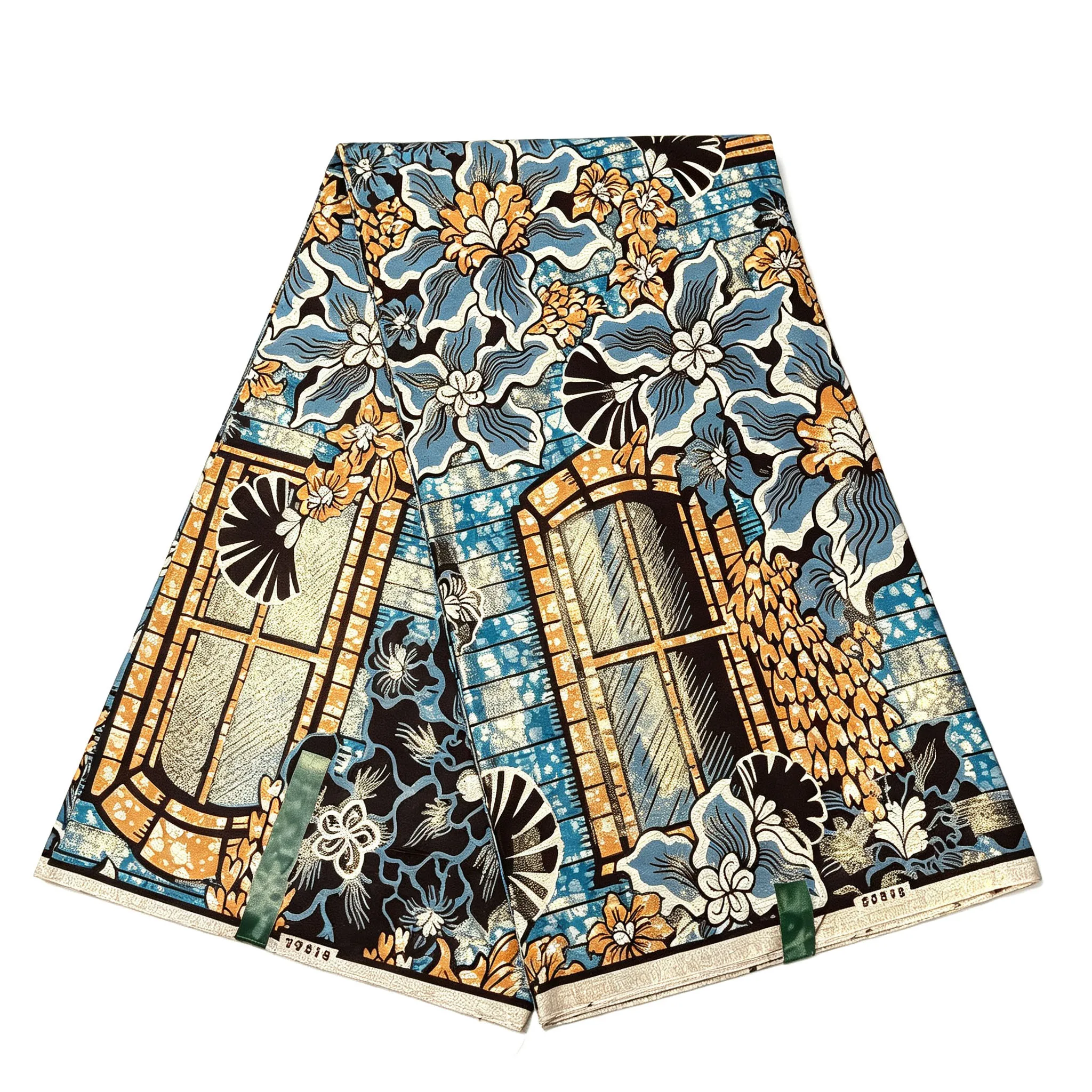 Real African Wax Print Fabric Blue Floral Window Ankara 100% Cotton Ghana Nigeria Pagne Material For Dress Sewing view 6