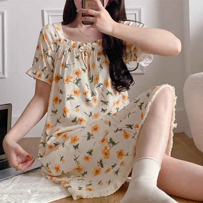 Girls Cute Chest Pad Summer Sleepshirts Casual Sleeveless Camisole Women Nightgown Ladies Princess Style Sling Homewear Pajamas