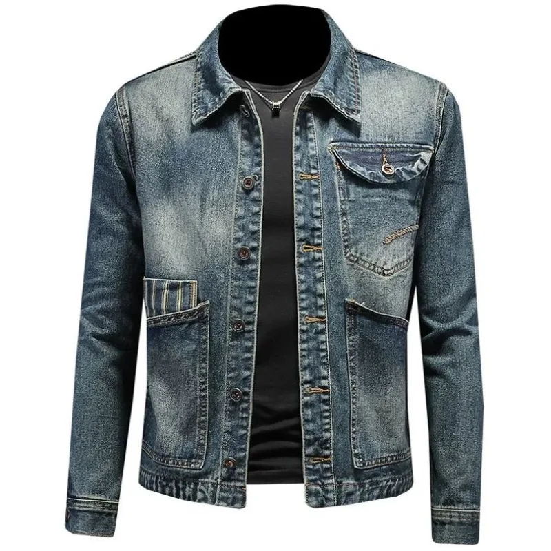 New Men's Vintage Denim Jacket Street Trend Motorcycle Jacket Casual Loose Y2K Hip Hop Fashion Loose Men's Coat Men's Clothing