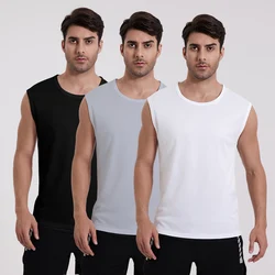 Men's Four Seasons Solid Color Quick-drying Sleeveless Vest Slim Young Men Handsome Sleeveless round Neck Joker Middle-aged Vest