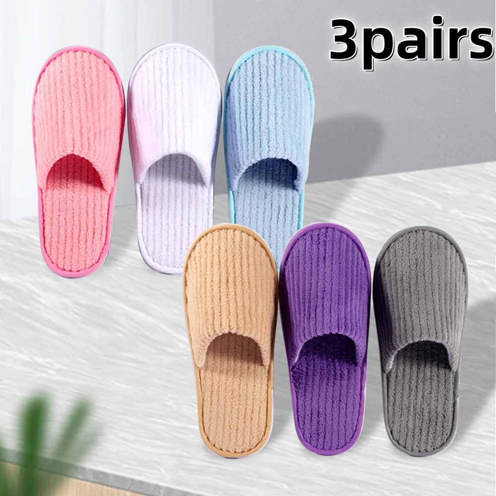 

3Pairs Winter Slippers Men Women Hotel Disposable Slippers Thickened Anti-slip Guest Slippers Top Quality Bedroom House Slippers