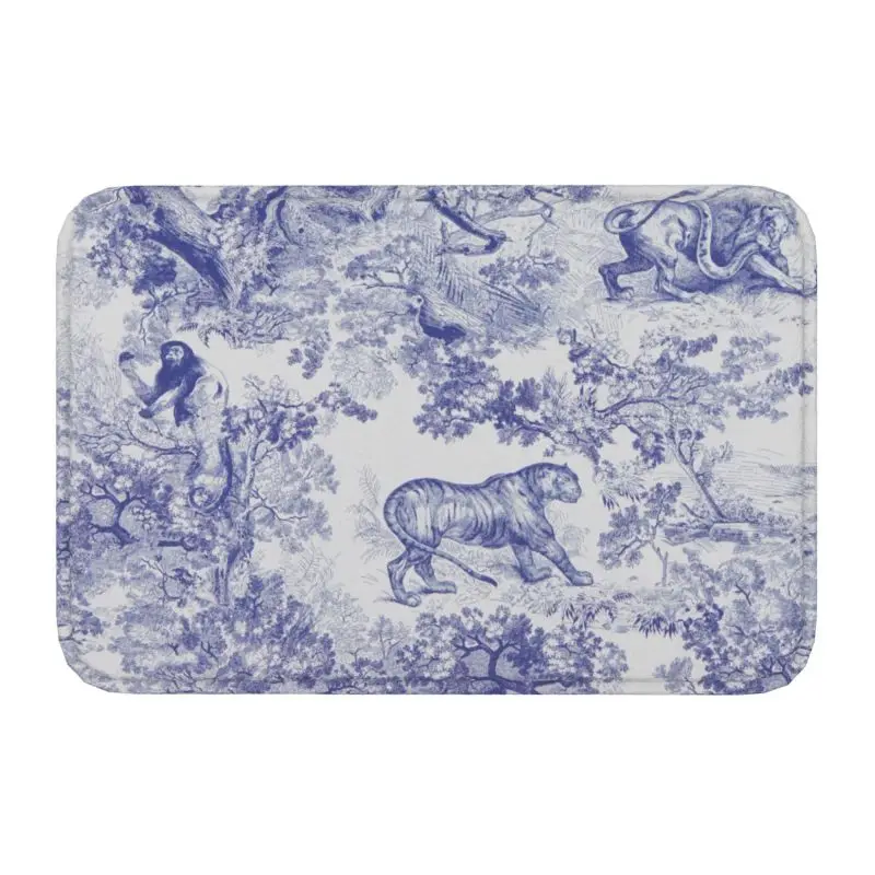 Navy Blue Pattern Toile De Jouy Door Mat Anti-Slip Kitchen Bathroom  Garden  Floor Entrance Rug  Living Room