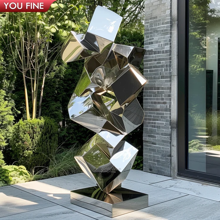 Park Decoration Modern Garden Stainless Steel Statue Abstract Block Sculpture
