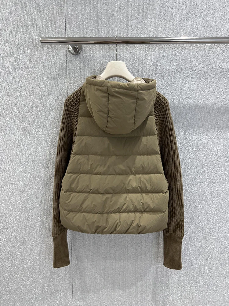 سترة شتوية عصرية بيضاء كاجوال يومية للنساء برباط مع ياقة قبعة وسحاب فضفاض وأكمام طويلة