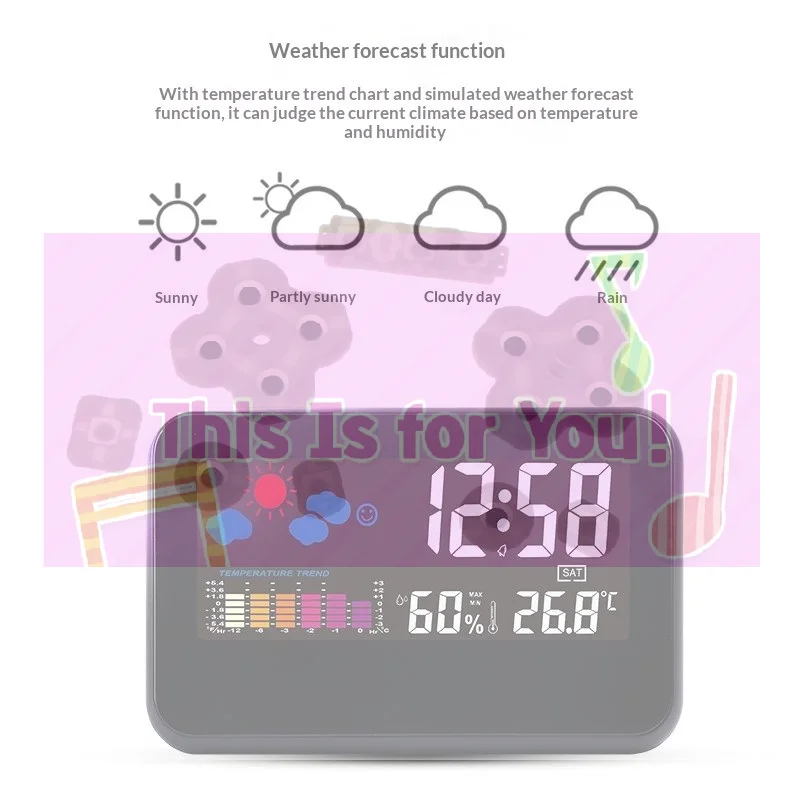【MA】Clock Digital With Night Backlight Smart Alarm Clock For Home Bedroom Desk Table  Hygrometer