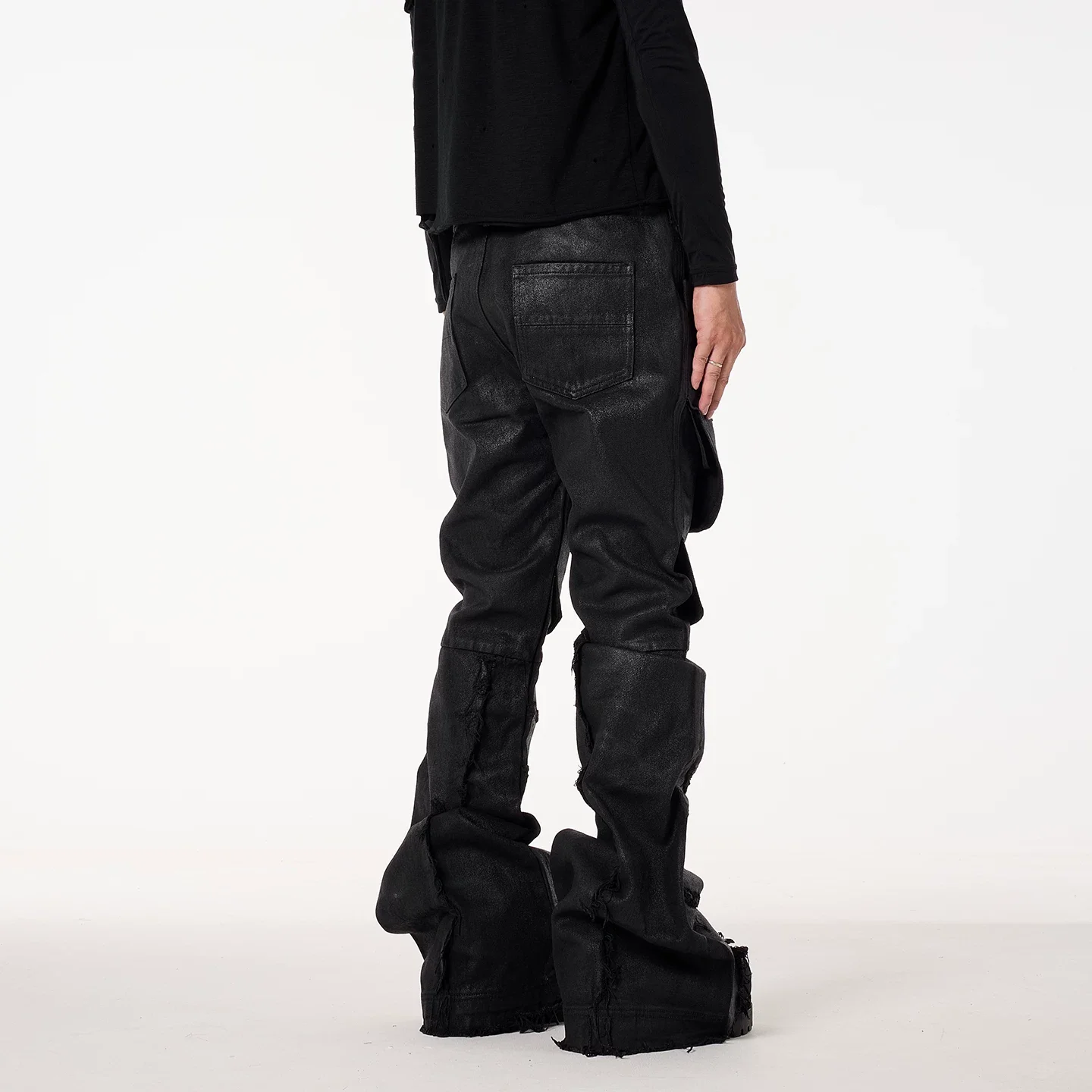 Owen Seak Men‘s Oil Wax Jeans Denim Gothic Classic Men Coated Casual Flared Trousers High Street Solid Designer Luxury Pants