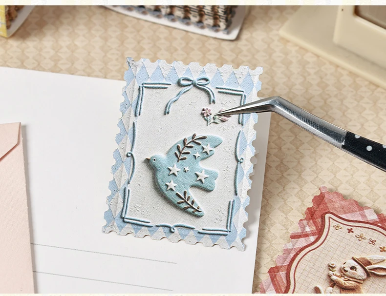 Journal GO, 50 Blatt, Mini-Stempel-Aufkleber auf stabiler Karte, Tier- und Postamt-Motive im Retro-Stil für Tagebücher, Planer, Scrapbooks und Bastelarbeiten. – Detail 4