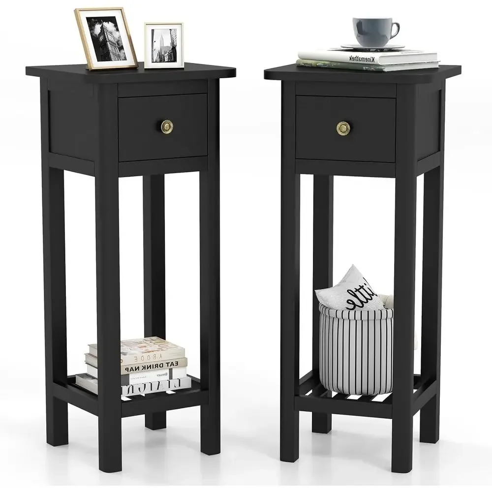 

Хит продаж: компактная 2-уровневая прикроватная тумбочка, стильный приставной столик для гостиной, спальни или общежития (комплект из 2 штук, черный)