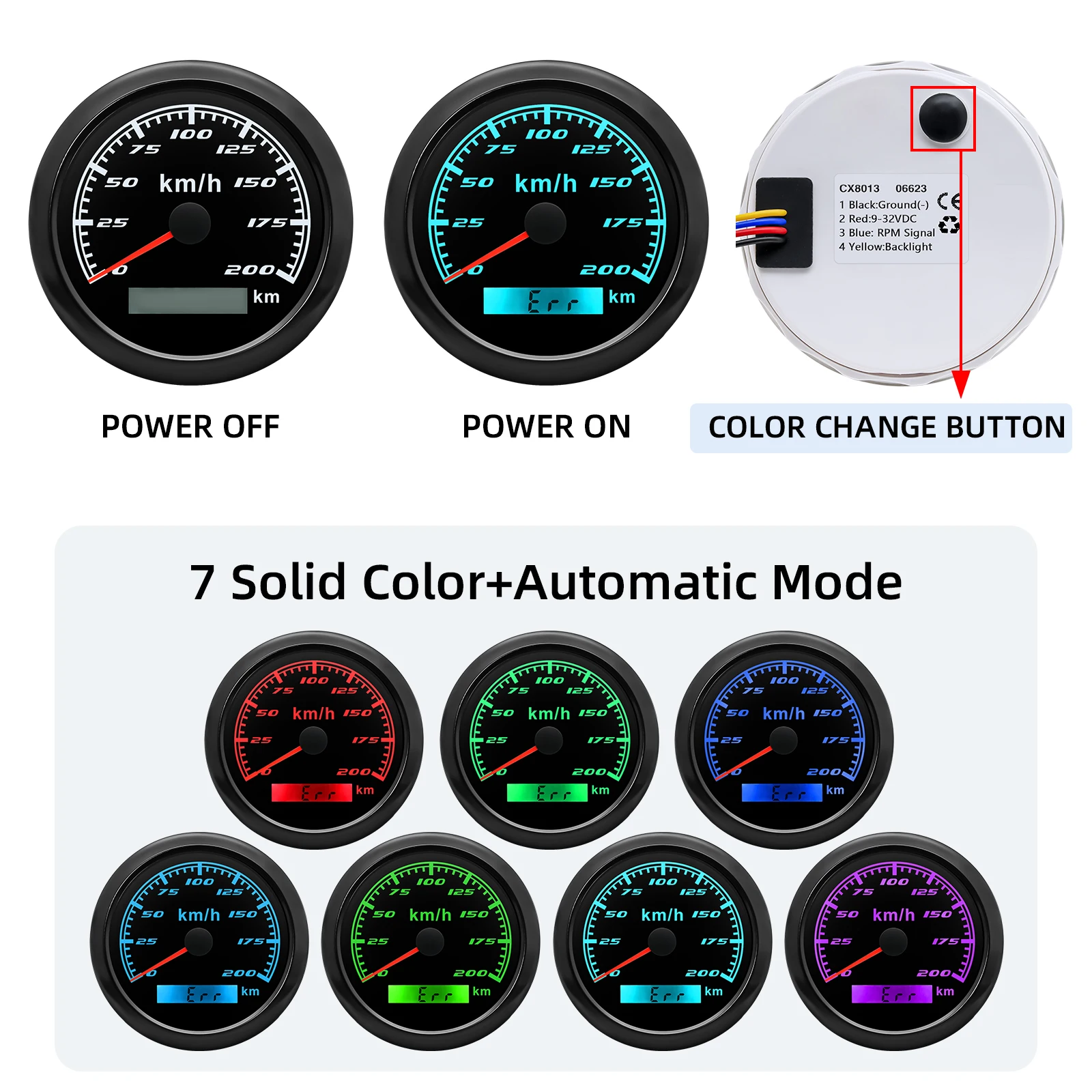 85mm Analog Pulse Speedometer Gauge Car Boat 7 Color 30KMH,60KMH,120KMH,200KMH,300KMH Speed Meter Pulse Signal 12V24V Customized