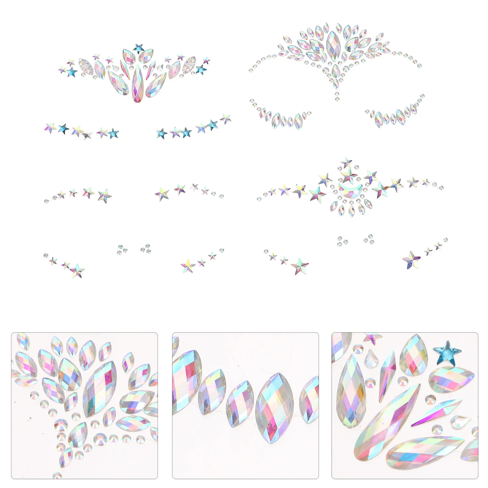 4 Sheets Face Jewels Rhinestone Stickers Party Makeup Facial Rhinestone Decal Eye Jewels Eyebrow Gems Stickers Festival Use