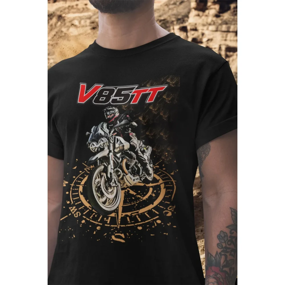 

Moto Guzzi V85 TT Adventure Bike Mens T Shirt Classic Enduro Motorcycle Fan Gift for Riders Touring Scrambler Style Tee Tops