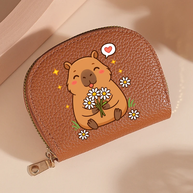 Capybara Women Retro Short Wallet Pu Leather ID Card Holder Wallets Cute Cartoon Print Coin Purse Multi-card Slot Billfold