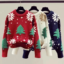 Women's Sweater New Christmas Tree Snow Youthful woman Clothes Long Sleeve Tops Blouse O-neck Sweatshirts Y2K Knitwear All-match