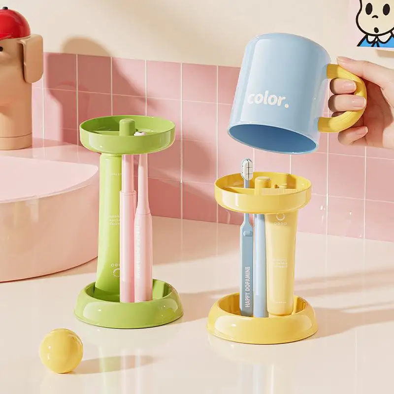 Toothbrush Holder With Dust Cover, Various Colors Drainage Design Plastic Multifunctional Bathroom ToTothbrush And Cup Organize