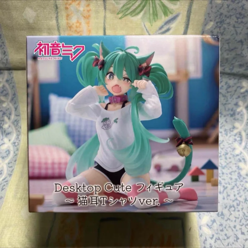 

In Stock Original Taito Hatsune Miku Desktop Cute Neko T-Shirt Ver. Anime Figurine Kawaii Girl Action Figure 13cm Model Toy Gift