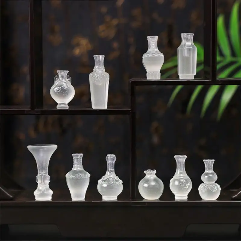 10/50PCS Mini Luminous Vase Resin Micro Landscape Ornament Transparent Tiny Bottle Dollhouse Decor For DIY Garden Scene Decor