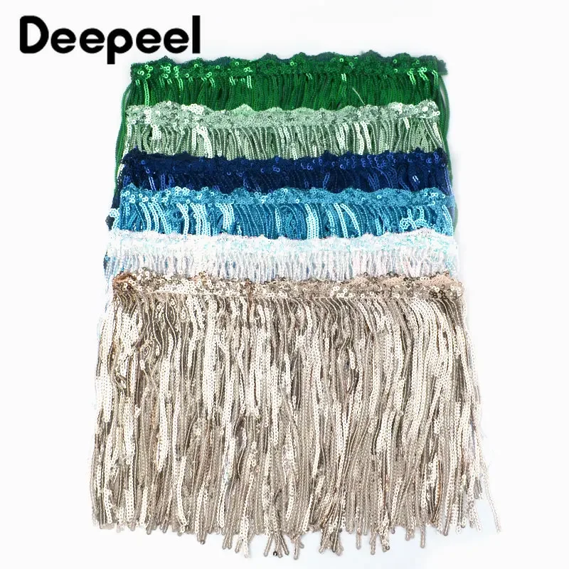 

5Yards Deepeel 17cm Sequins Tassel Lace Trim Embroidered Fringe Ribbon Clothes Latin Dance Skirt Trimming DIY Handcraft Material