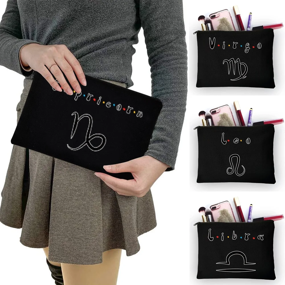 Solid Cosmetic Zipper Bag Constellation Print Lightweight Hand Pouch Office Workers Students Daily Commute Short Holiday Trips