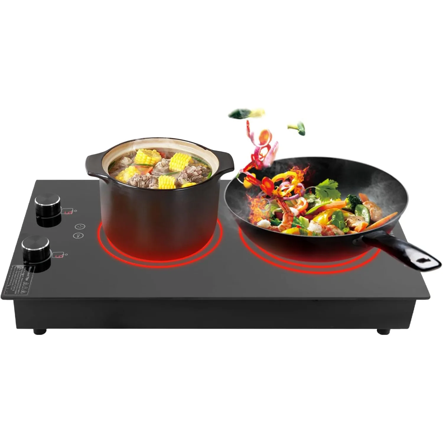 

Electric Cooktop, 2000W Double Burner Electric Ceramic Stove Top, Countertop Hot Plate For Cooking, Overheat Protection