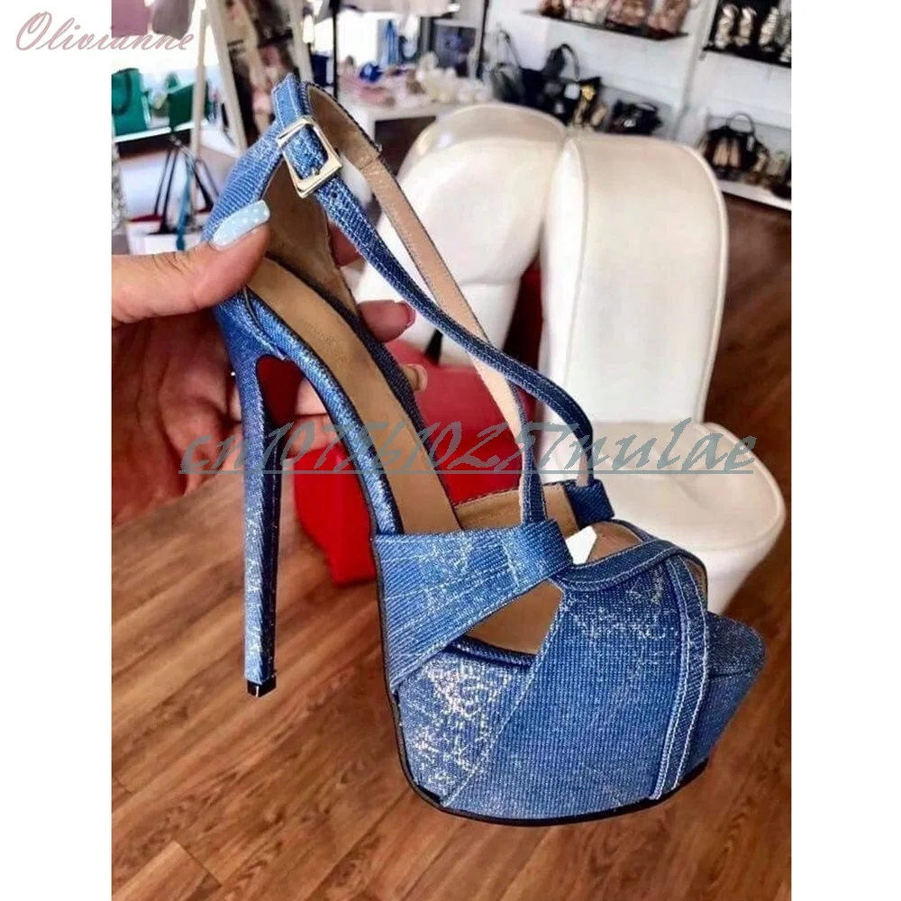 

Blue Hollow Design Open Toe Sandals Hot Girls Ankle Buckle Stiletto High Heel Sexy Women Shoes 2025 Summer Zapatos Para Mujere