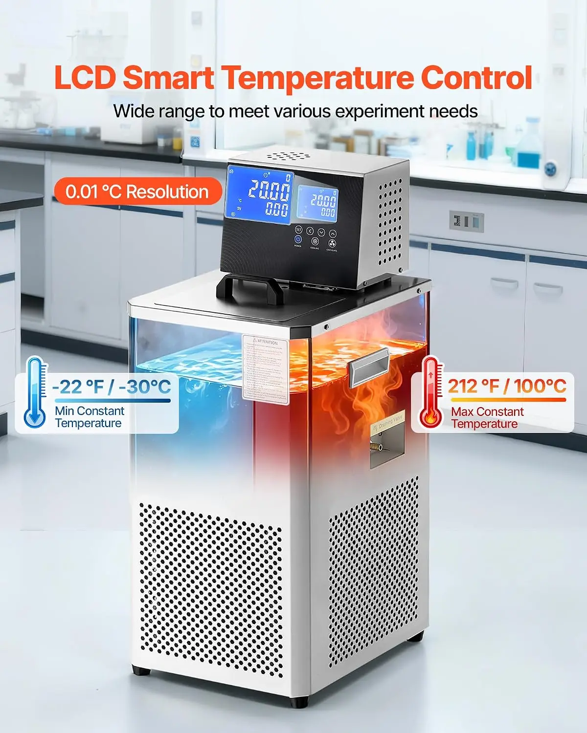 VEVOR Laboratory Chiller Circulator, -30℃-100℃, 6 L Internal and External Dual Circulation, Low Temperature Cooling Liquid Circu